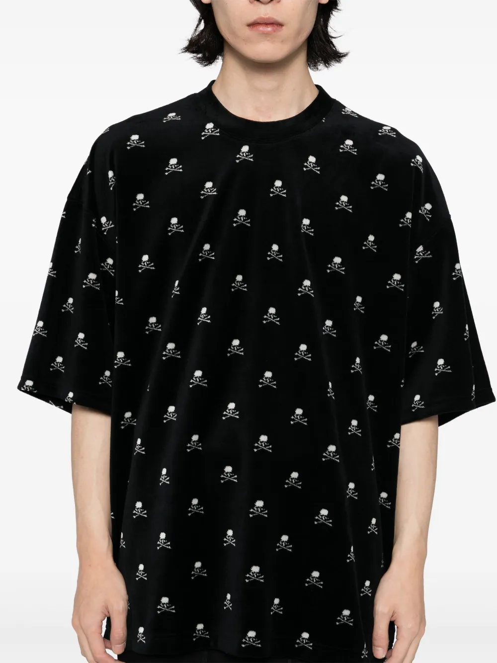 Mastermind Japan T-shirt met fluwelen logoprint Zwart