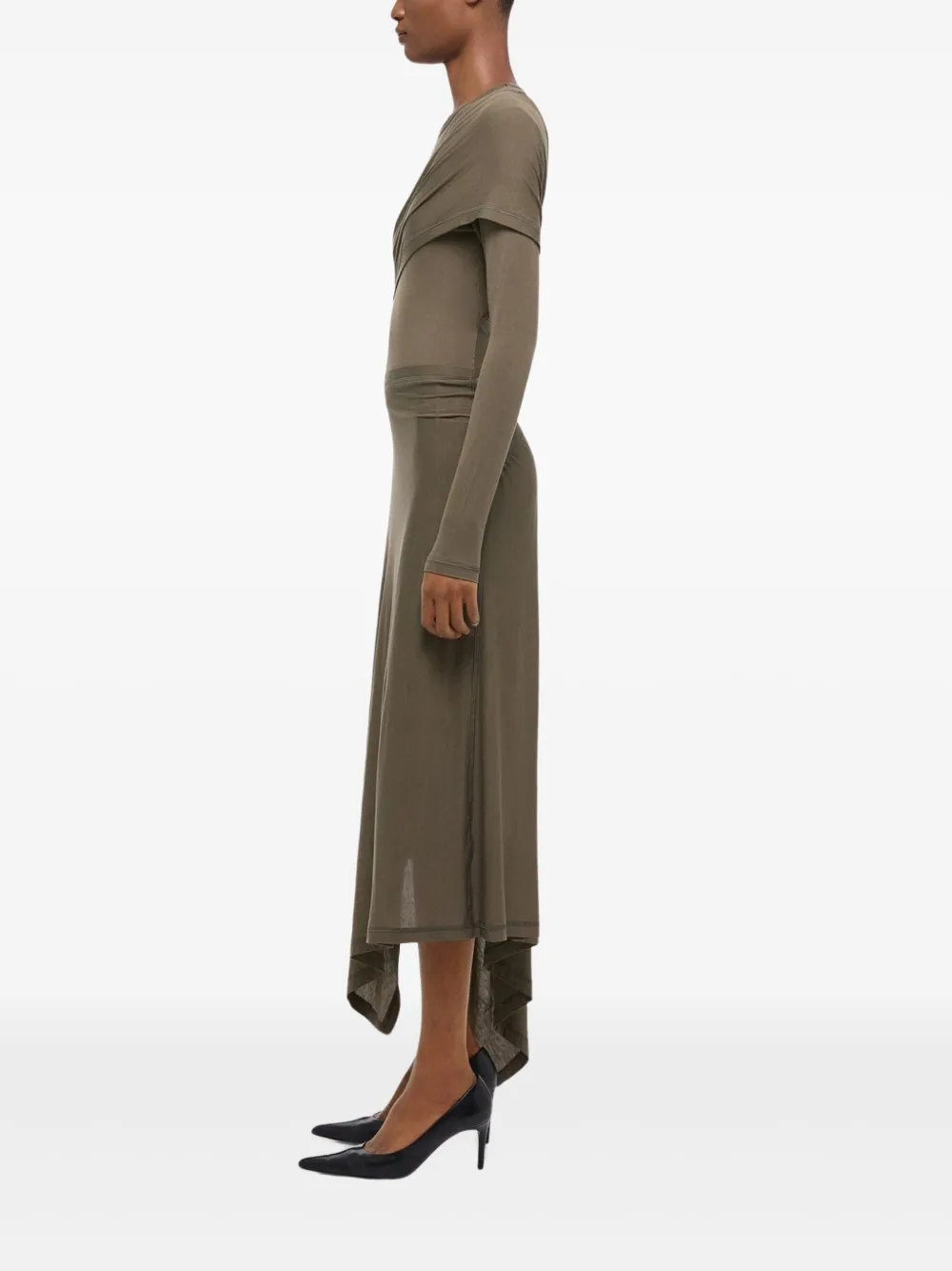 Helmut Lang Gesmockte midi-jurk Groen