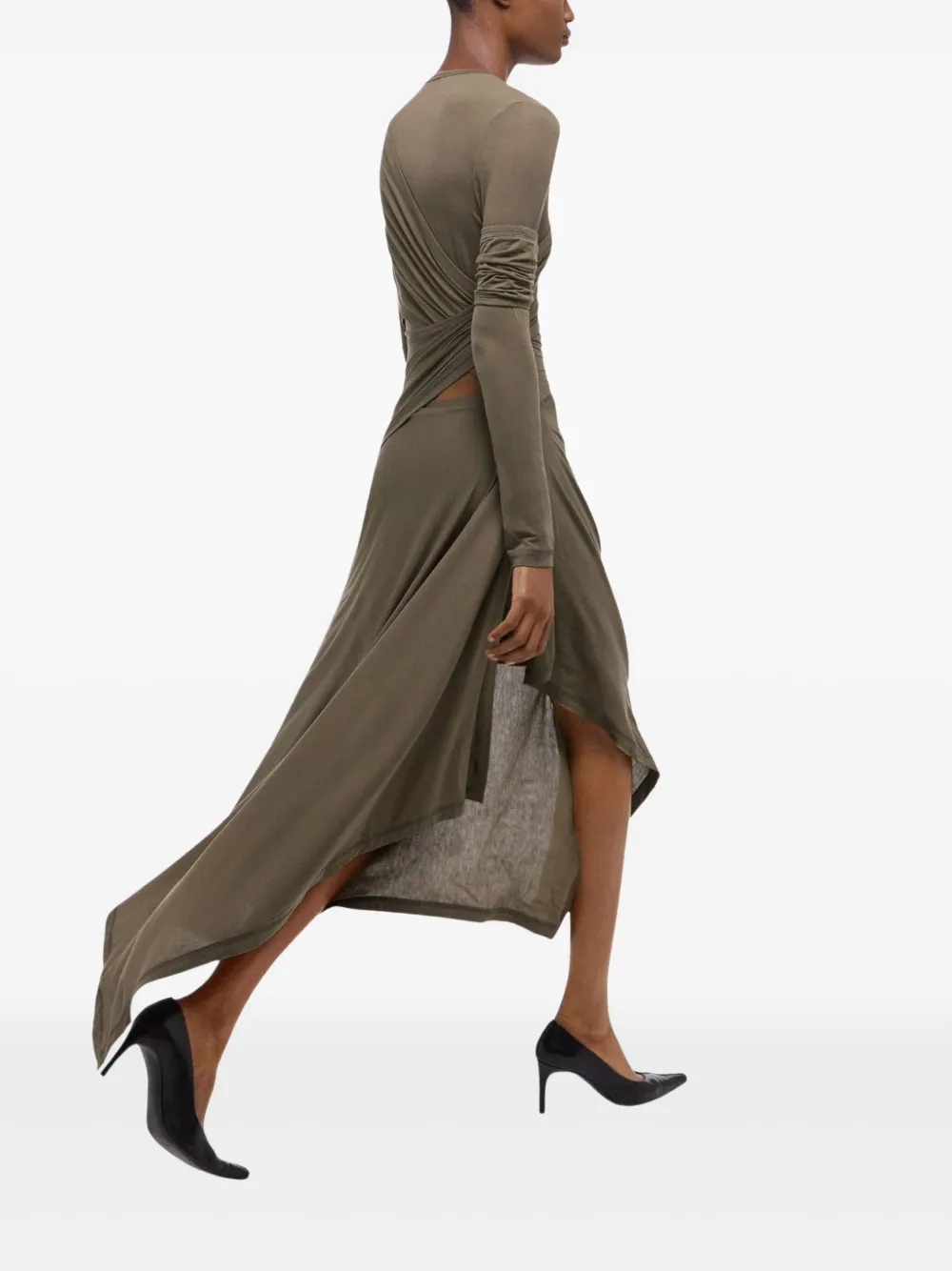 Helmut Lang Gesmockte midi-jurk Groen