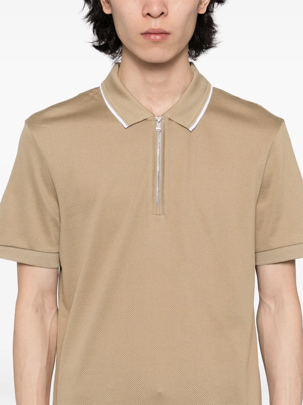 BOSS Poloshirt met rits en structuur Beige