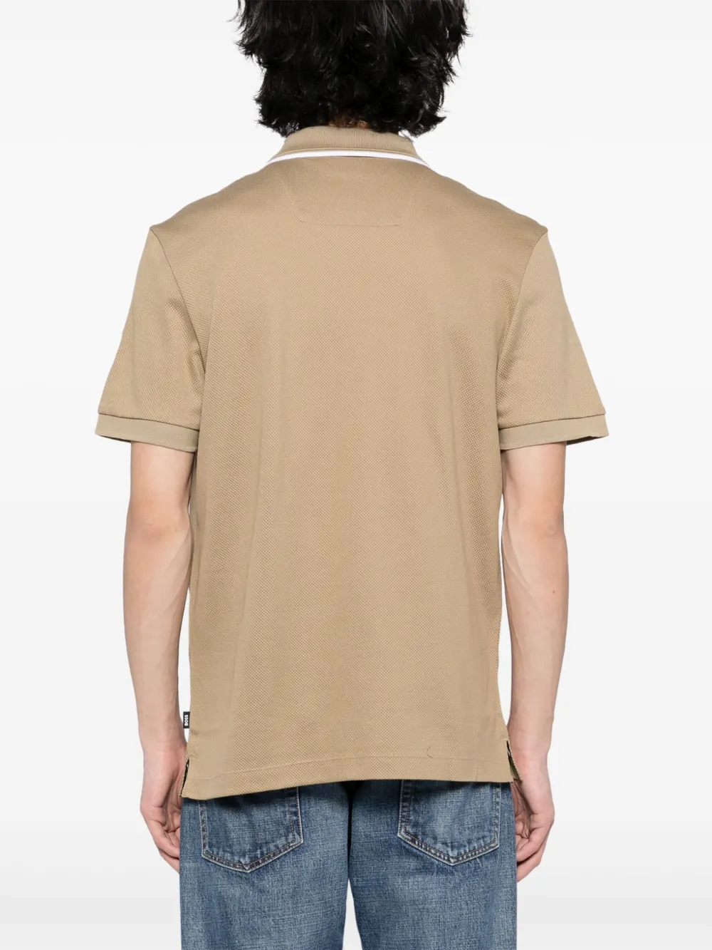 BOSS Poloshirt met rits en structuur Beige