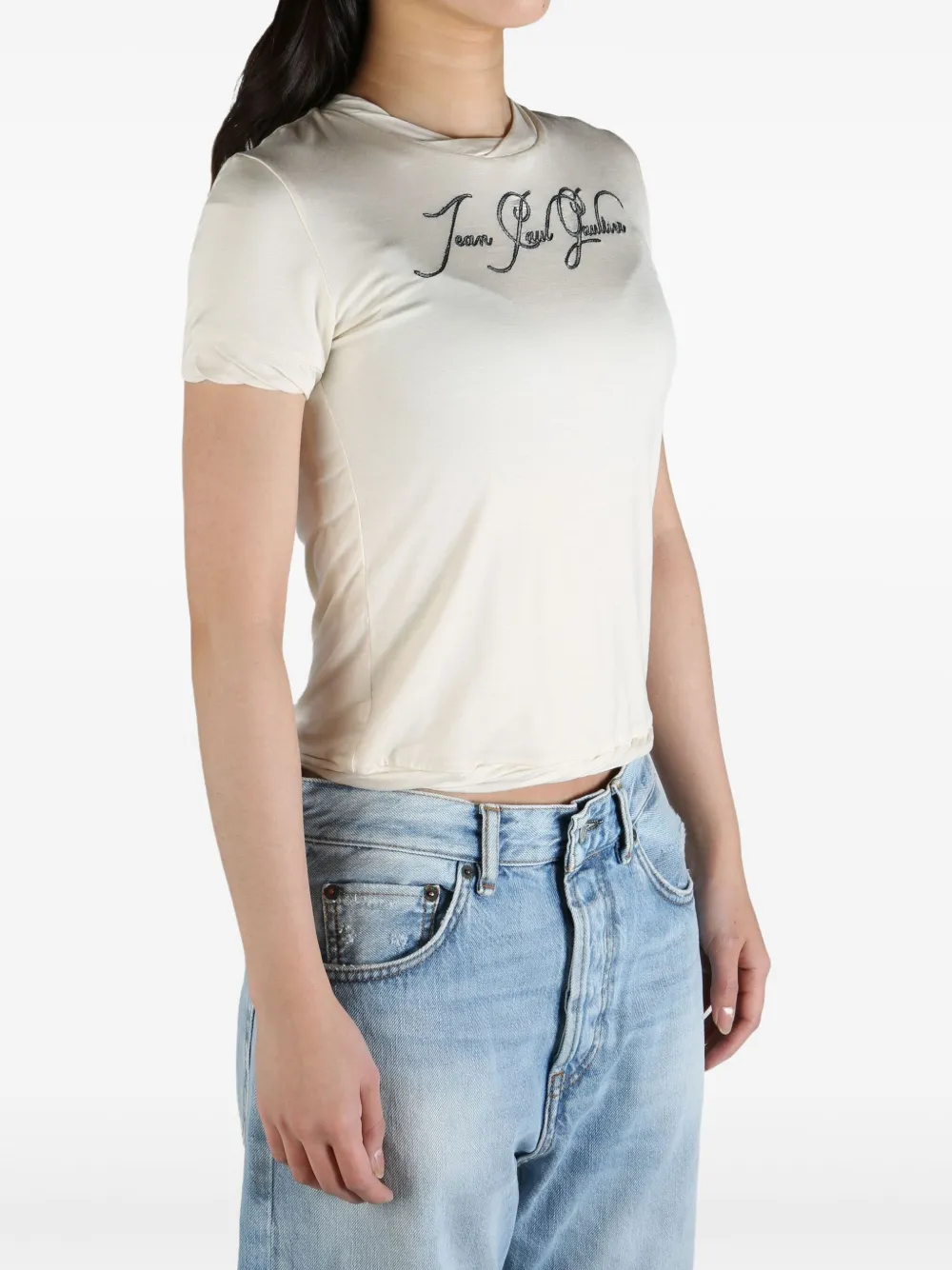 Jean Paul Gaultier logo-embroidered T-shirt Beige