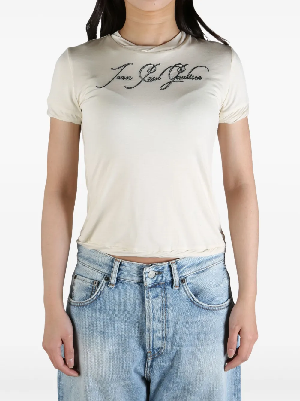 Jean Paul Gaultier logo-embroidered T-shirt Beige