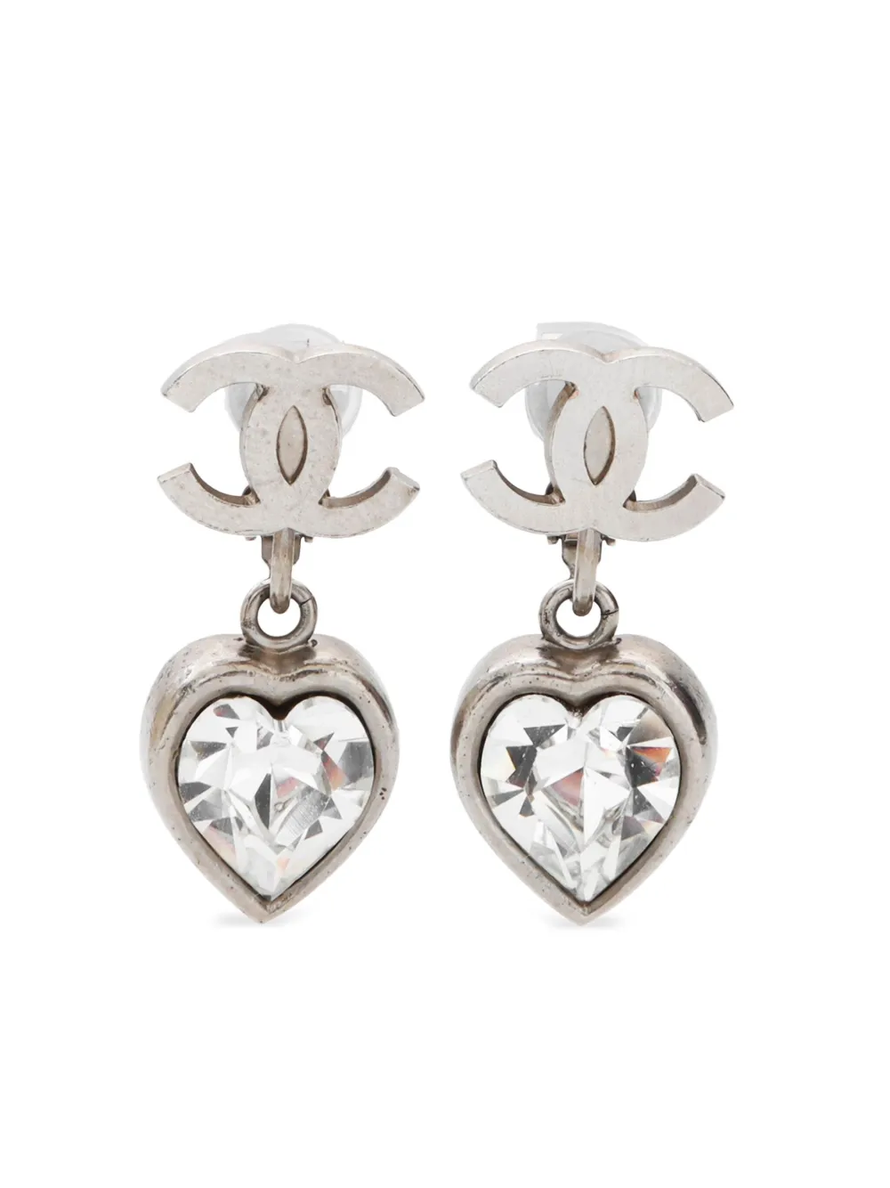 Pre-owned Chanel 2004 Heart Drop Clip-on Earrings In 银色