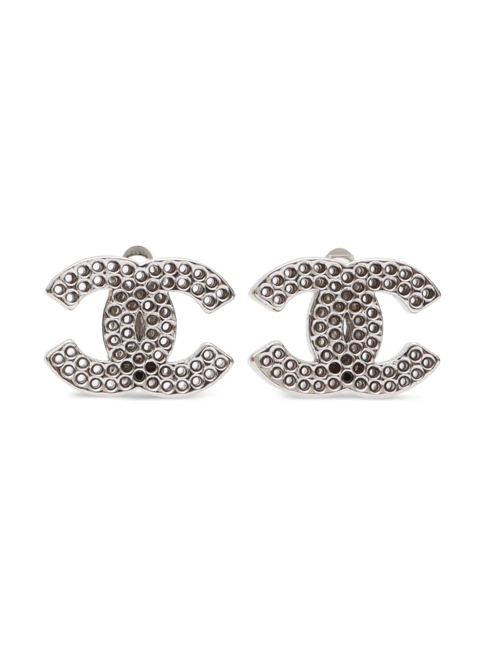 CHANEL Pre-Owned 2003 perforated CC logo clip-on earrings | Silver | Image 1