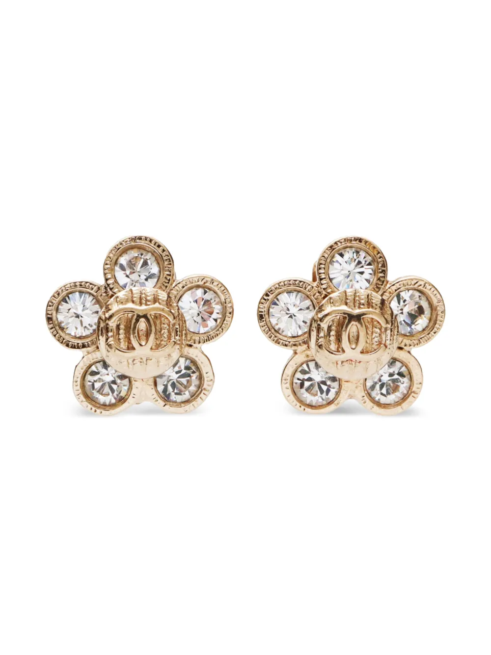 CHANEL Pre-Owned أقراط كبس بزهور وشعار CC ‫2006‬ | ذهبي | Image 1