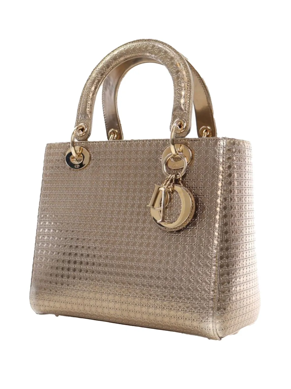 Christian Dior Pre-Owned 2015 medium Lady Dior metallic gelakte microcannage boekentas - Goud