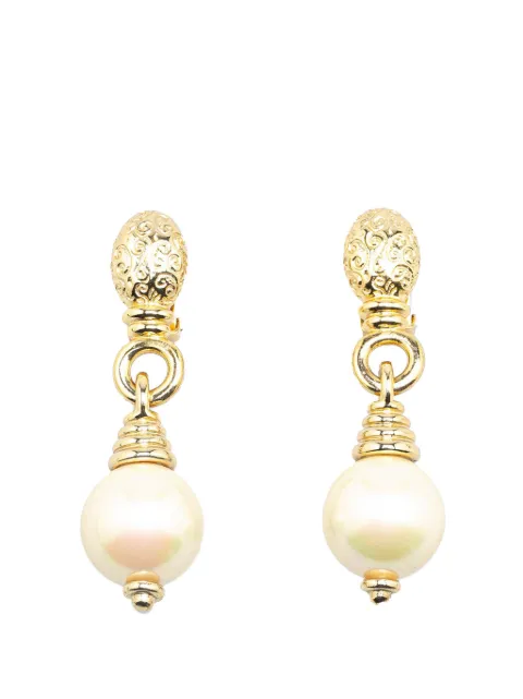 Christian Dior Pre-Owned aretes 20th Century Gold Plated Faux Pearl Clip On Drop Earrings