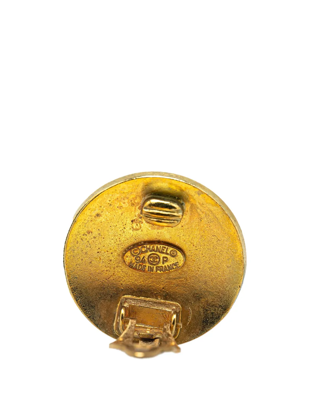 Pre-owned Chanel 1994 Gold Plated Cc Button Clip On Earrings Costume Earrings In 金色