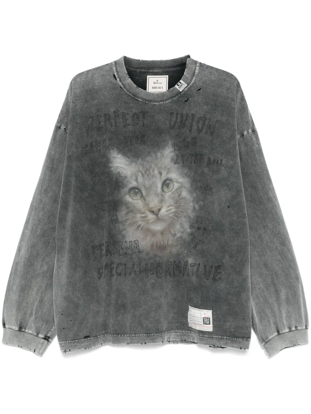 bleached cat-print T-shirt