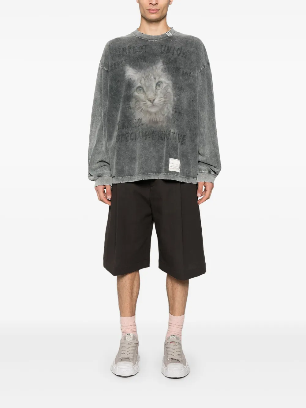 Maison MIHARA YASUHIRO bleached cat-print T-shirt - Grijs