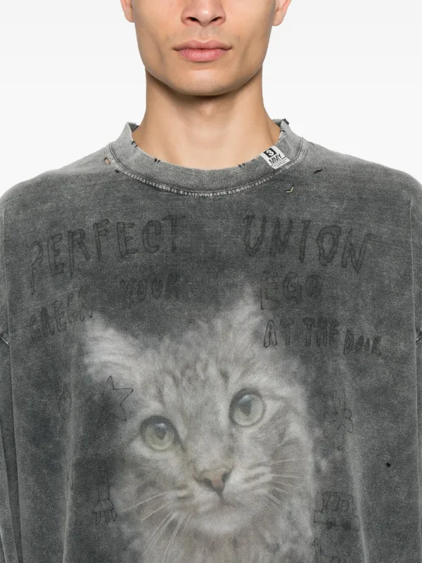 Maison MIHARA YASUHIRO Bleached cat-print T-shirt | Grey Maison MIHARA YASUHIRO Bleached cat-print T-shirt | Grey