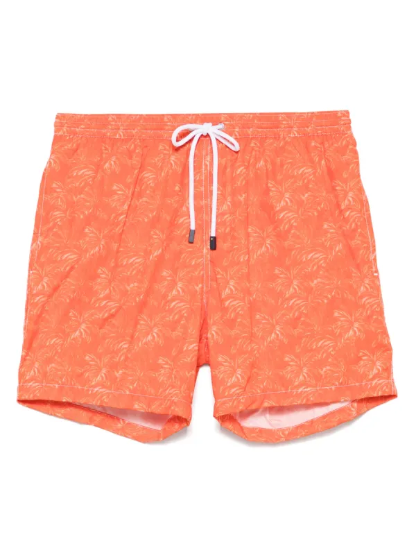 Barba Palm Tree-print Swim Shorts in Orange