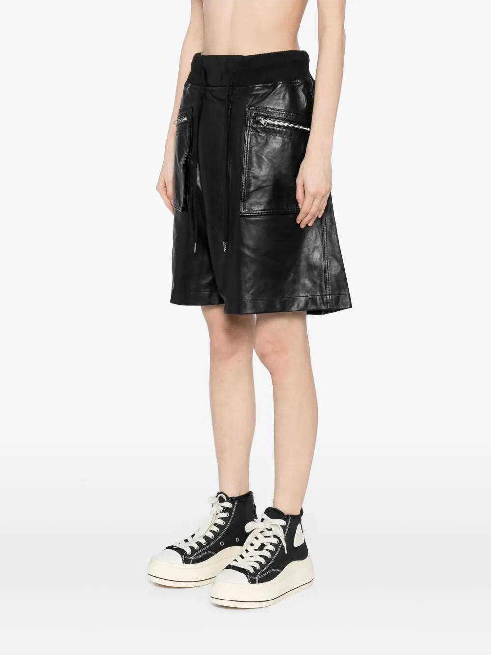 R13 Leren shorts Zwart