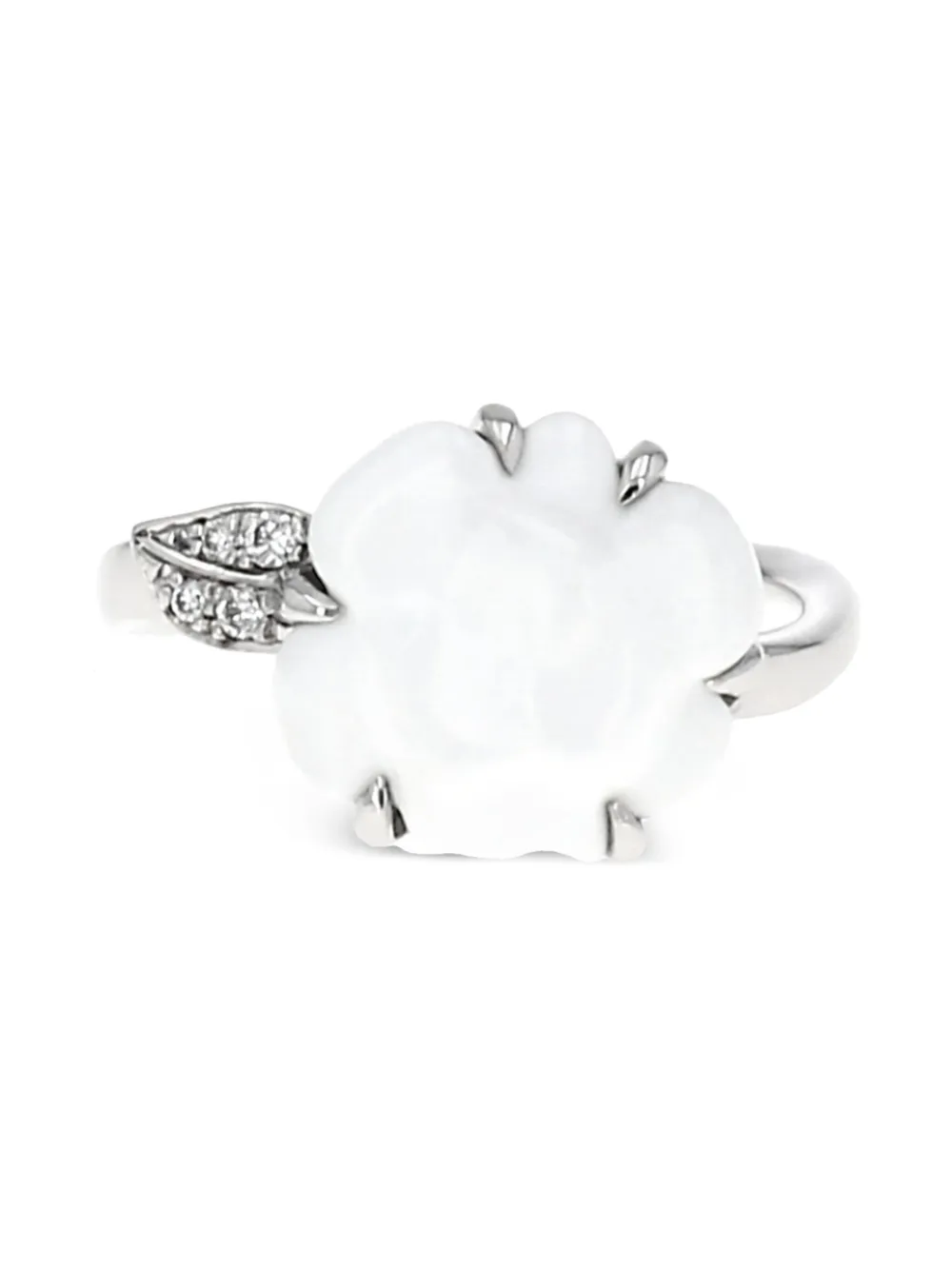 CHANEL Pre-Owned 2010 pre-owned 18kt white gold camellia agate and diamond ring - Zilver