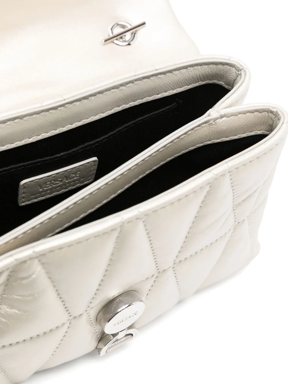 Versace Kleio metallic gewatteerde mini-tas Wit