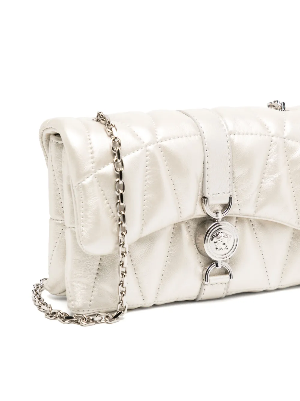 Versace Kleio metallic gewatteerde mini-tas Wit