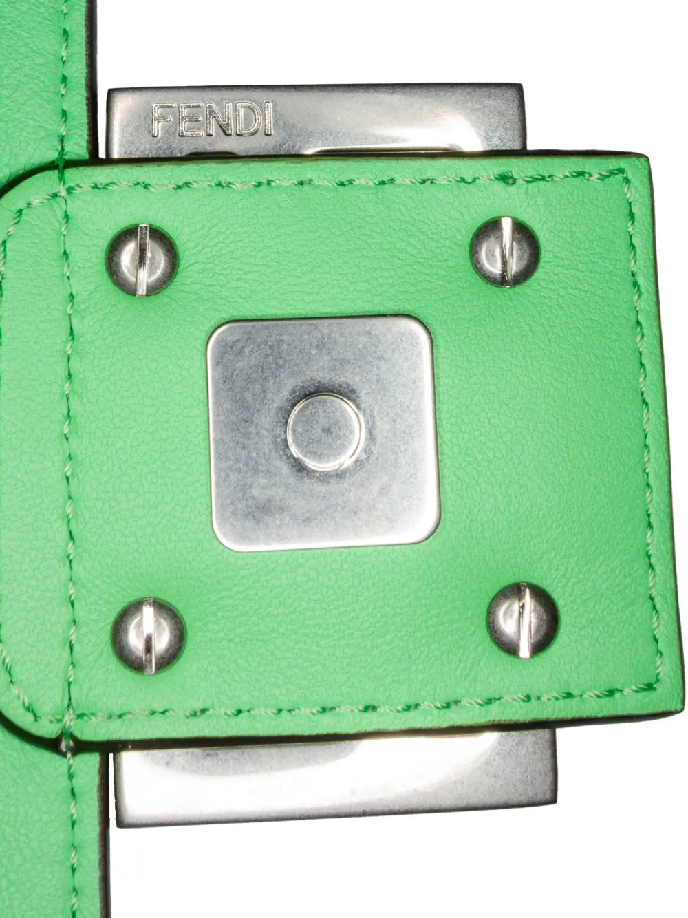 Pre-owned Fendi 2010-2024 Zucca Embossed Stitched Leather Baguette Satchel In Green