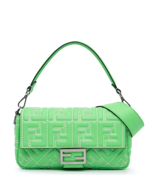 Fendi Pre-Owned 2010-2024 Zucca Embossed Stitched Leather Baguette satchel