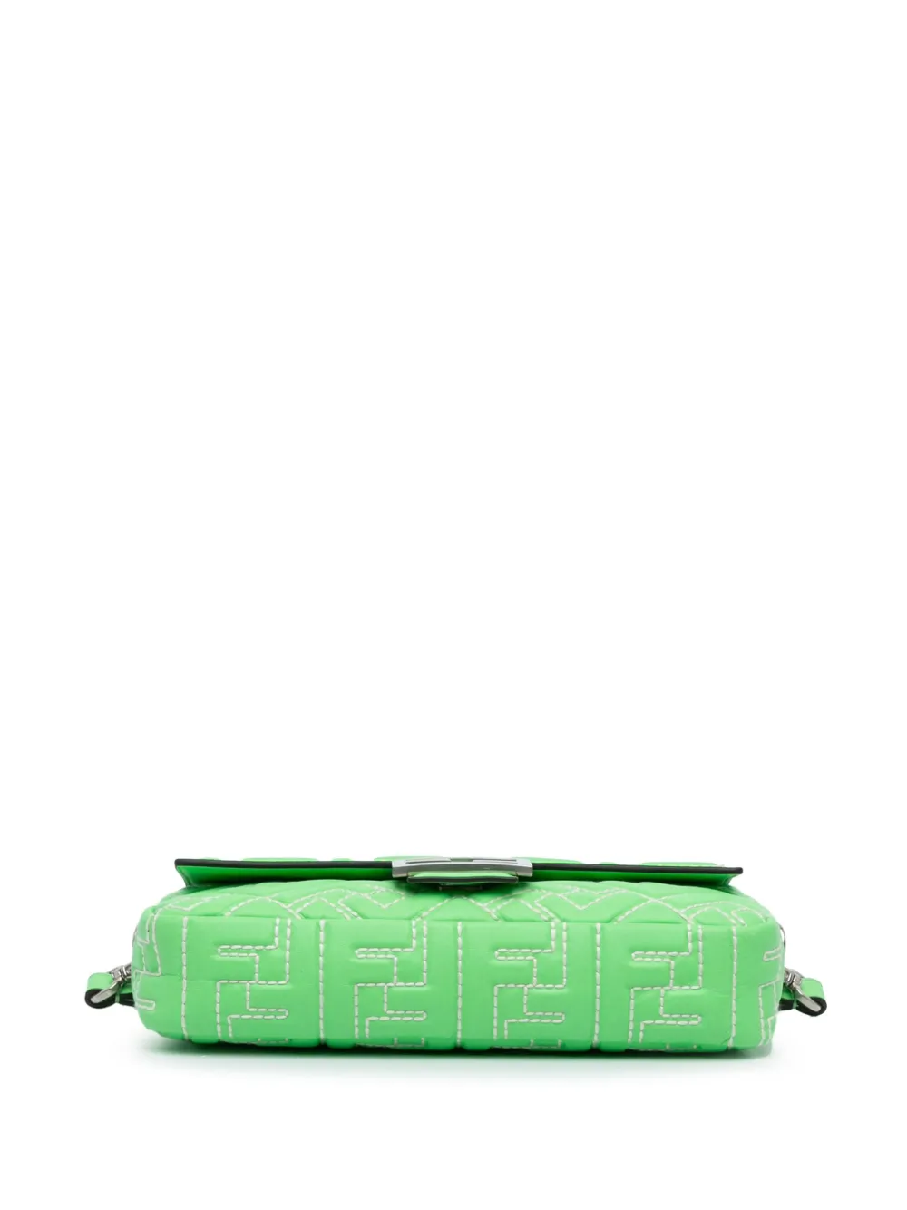 Pre-owned Fendi 2010-2024 Zucca Embossed Stitched Leather Baguette Satchel In Green