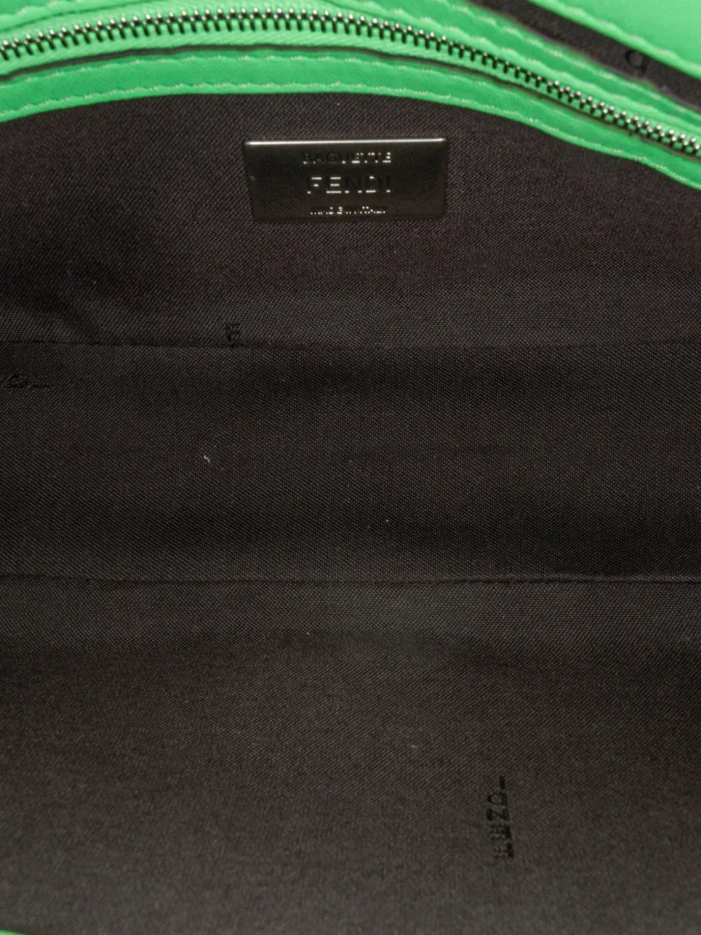 Pre-owned Fendi 2010-2024 Zucca Embossed Stitched Leather Baguette Satchel In Green