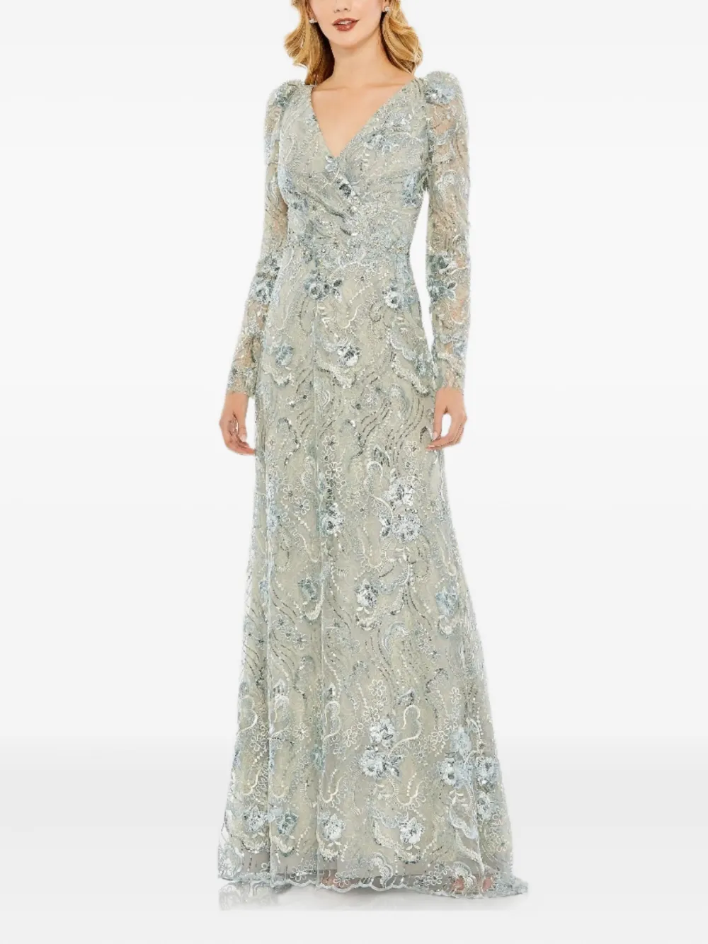 Mac Duggal フローラル イブニングドレス - ブルー Mac Duggal フローラル イブニングドレス - ブルー
