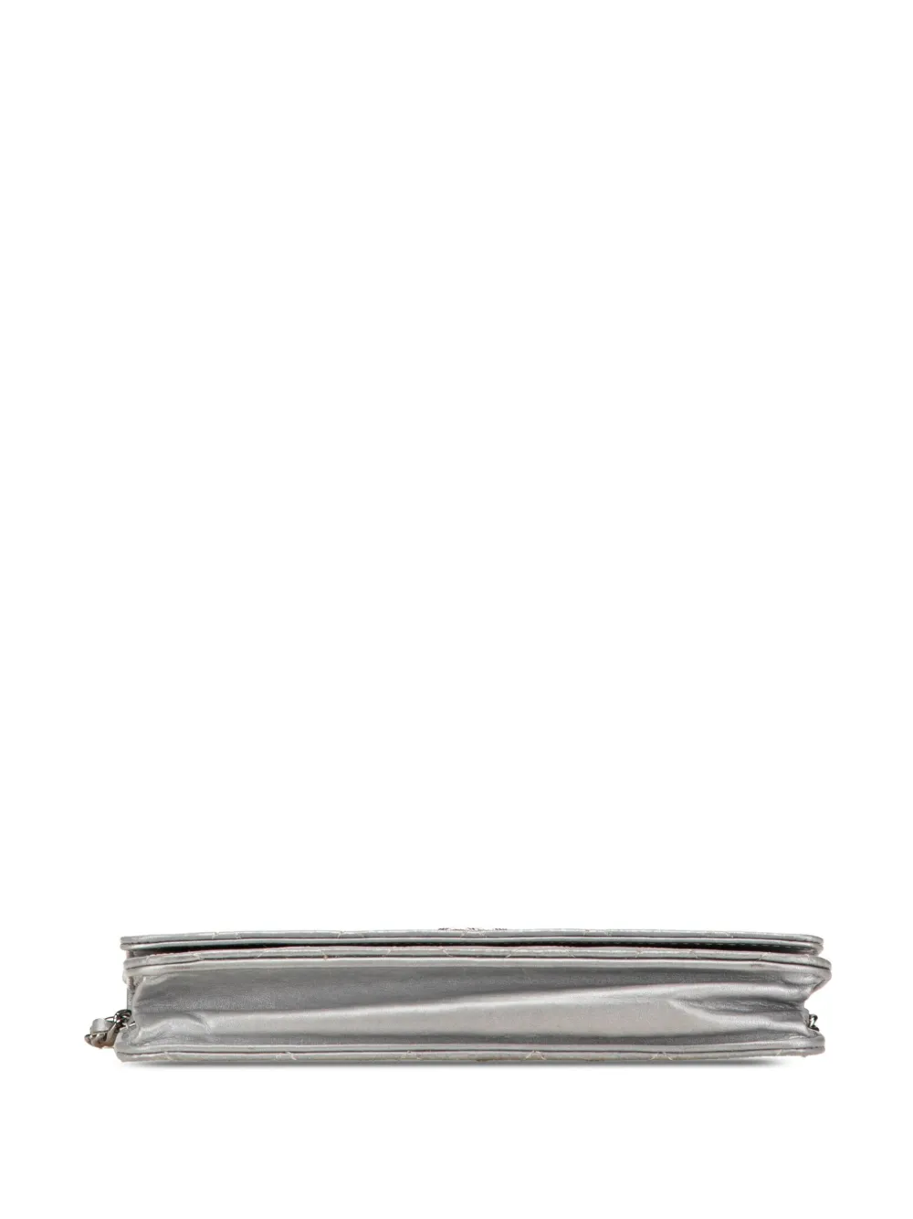 Pre-owned Chanel 2011 Cc Quilted Aged Calfskin Wallet On Chain Crossbody Bag In Silver