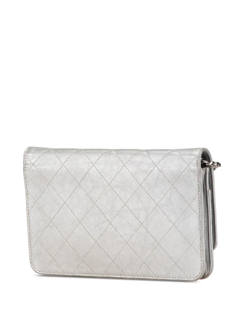 CHANEL Pre-Owned 2011 CC gewatteerde verweerde kalfsleren Wallet on Chain crossbodytas - Zilver