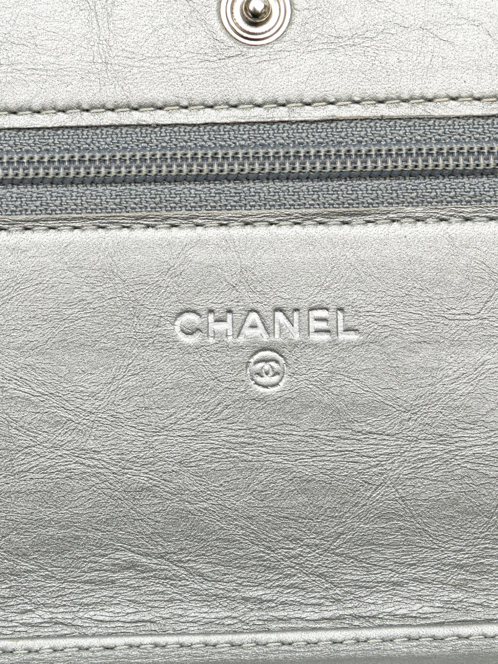 Pre-owned Chanel 2011 Cc Quilted Aged Calfskin Wallet On Chain Crossbody Bag In Silver