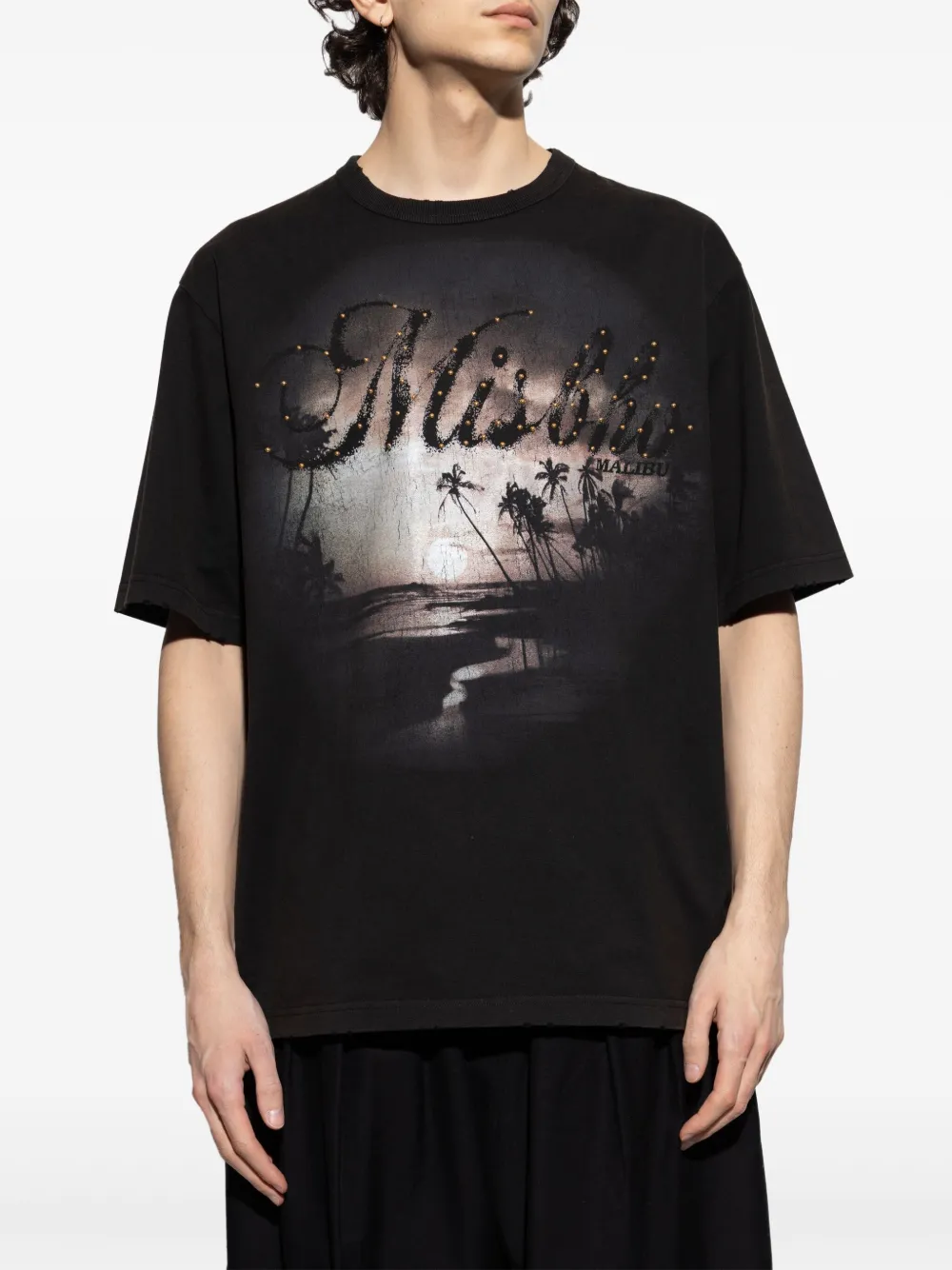 Misbhv Graphic Print Relaxed-fit T-shirt With Sparkling Details In Black