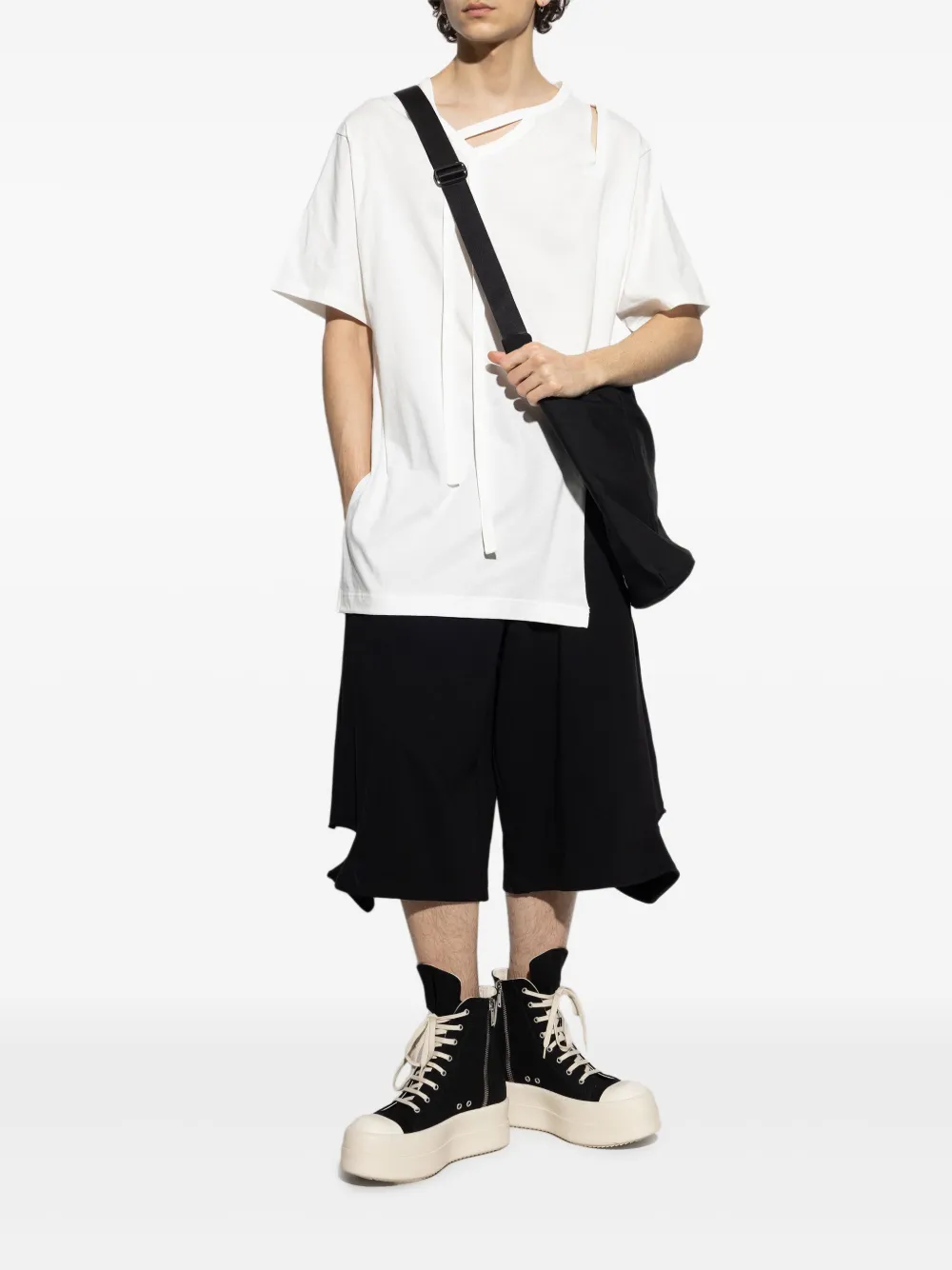 Yohji Yamamoto cut-out cotton trousers - Zwart