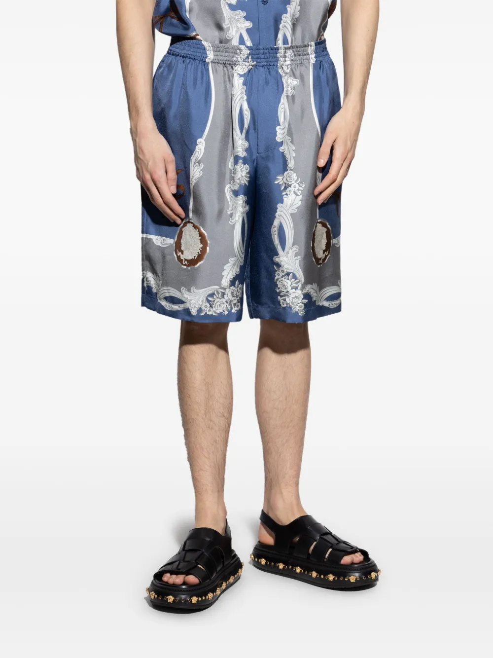 Versace Medusa Cameo Silk Bermuda Shorts In 5ue30 Print