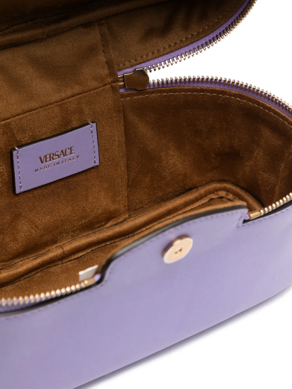 Versace Tag Vanity Bag In Purple