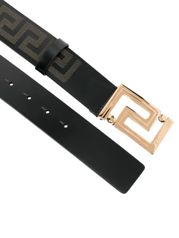 VERSACE ヴェルサーチ メデューサ　グレカ レザーベルト 黒 イタリア製 メドゥーサ ヘリテージ レザー ベルト 3 cm ブラック | VERSACE JP
