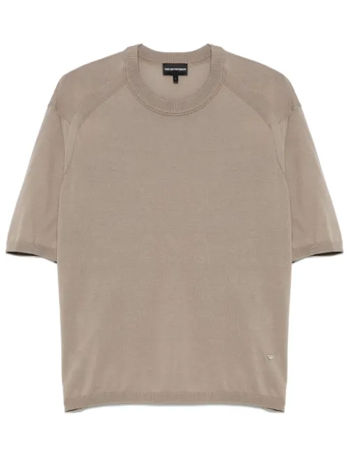 T-shirt en maille fine à design nervuré - Emporio Armani - Modalova