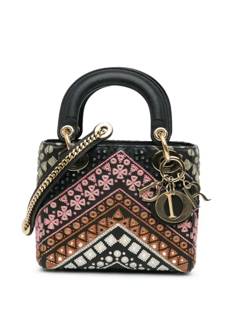 Christian Dior Pre-Owned 2019 Mini Calfskin Embroidered Lady Dior satchel