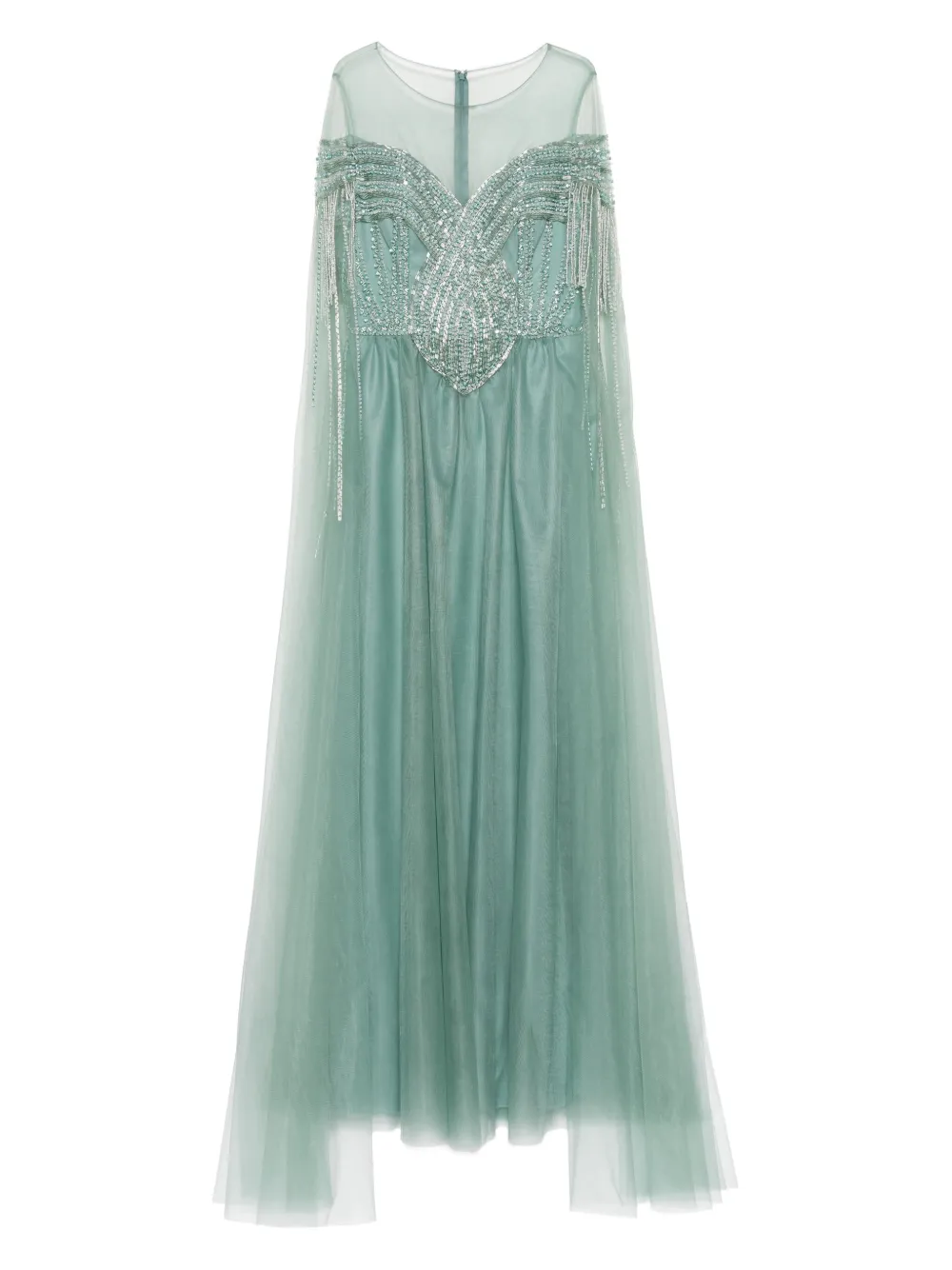 BASIX BLACK LABEL capelet fringed tulle dress | Green | Image 1
