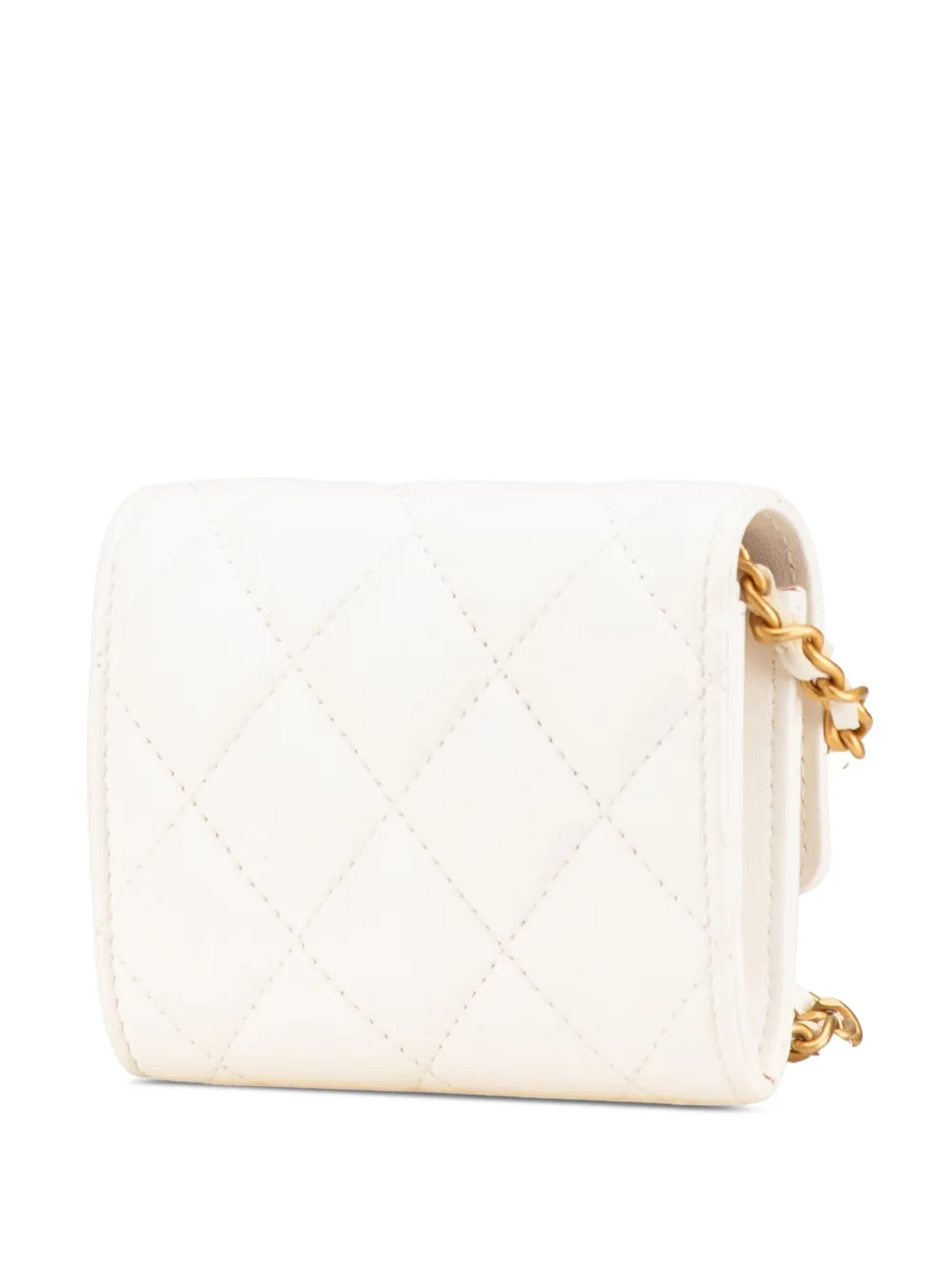 CHANEL Pre-Owned 2021-2024 gewatteerde lamsleren Coco Card Holder On Chain crossbodytas - WHITE