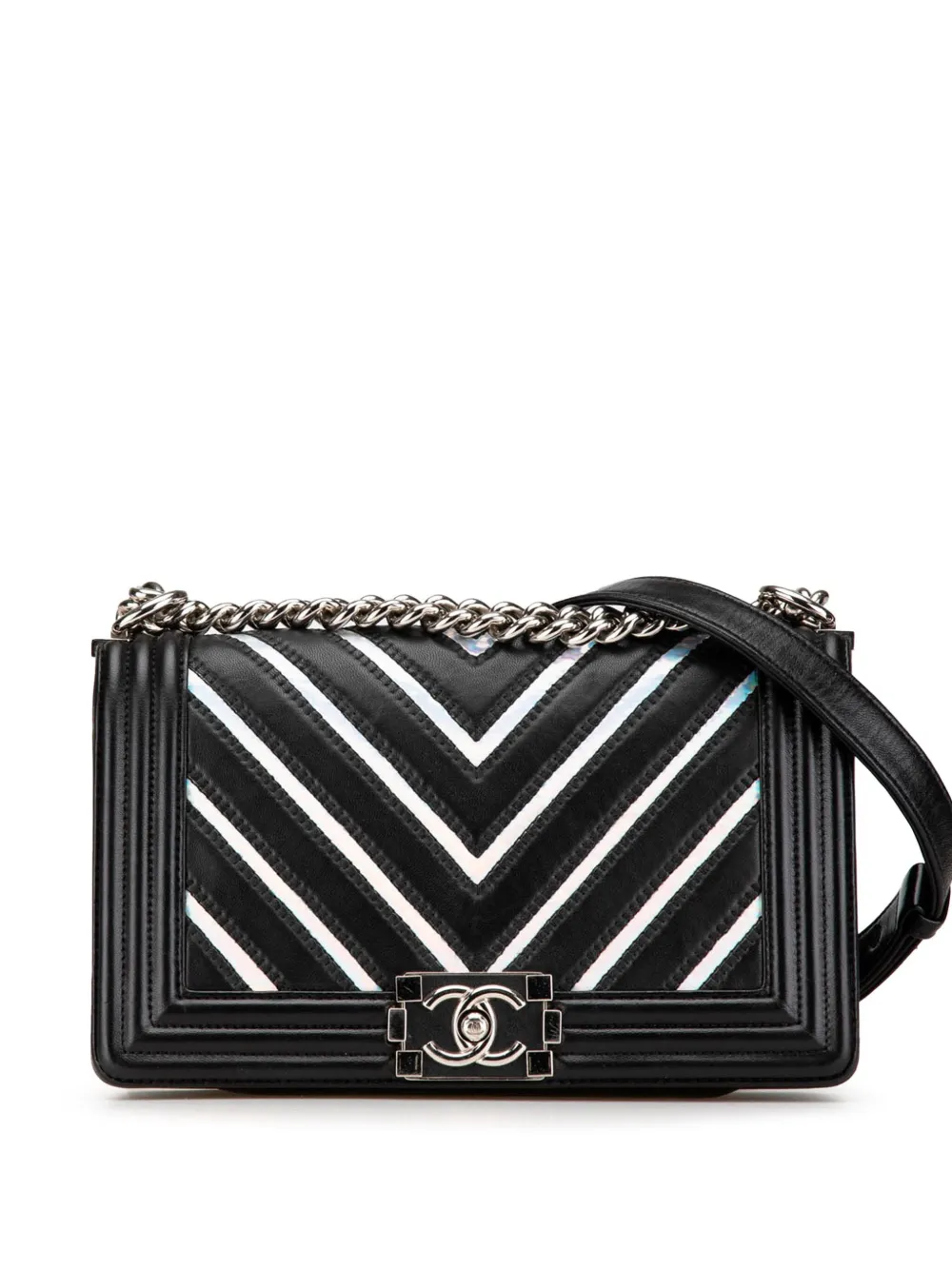 CHANEL Pre-Owned 2018 ミディアム ラムスキン イリディセント PVC シェブロン ボーイ フラップ ショルダーバッグ CHANEL Pre-Owned 2018 ミディアム ラムスキン イリディセント PVC シェブロン ボーイ フラップ ショルダーバッグ