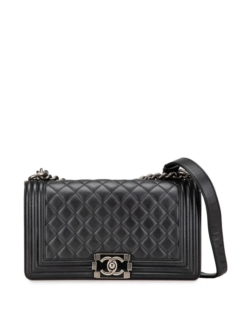 CHANEL Pre-Owned 2014-2015 ミディアム ラムスキン ボーイ フラップ ショルダーバッグ - ブラック CHANEL Pre-Owned 2014-2015 ミディアム ラムスキン ボーイ フラップ ショルダーバッグ - ブラック
