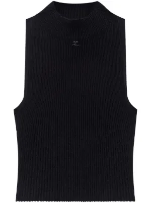 ★Courreges★ Logo Embroidered Sleeveless Knit Top Black 323 Logo ribbed-knit tank top in black - Courreges | Mytheresa