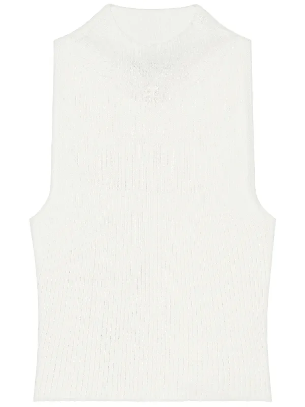 Courrèges Cropped Ribbed Tank Top in White