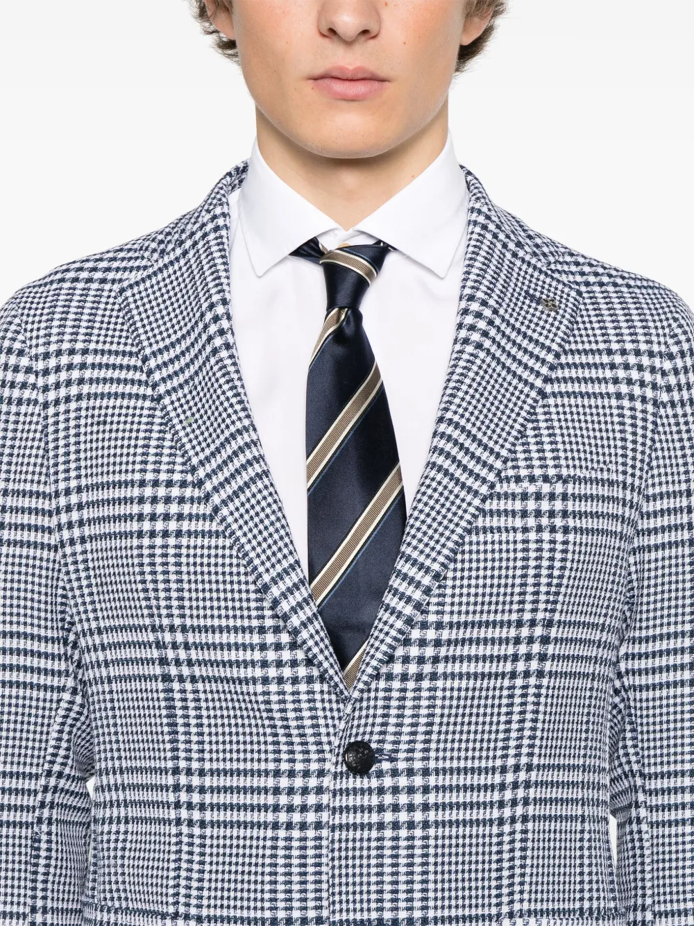 Shop Tagliatore Prince Of Wales-check Blazer In Blue