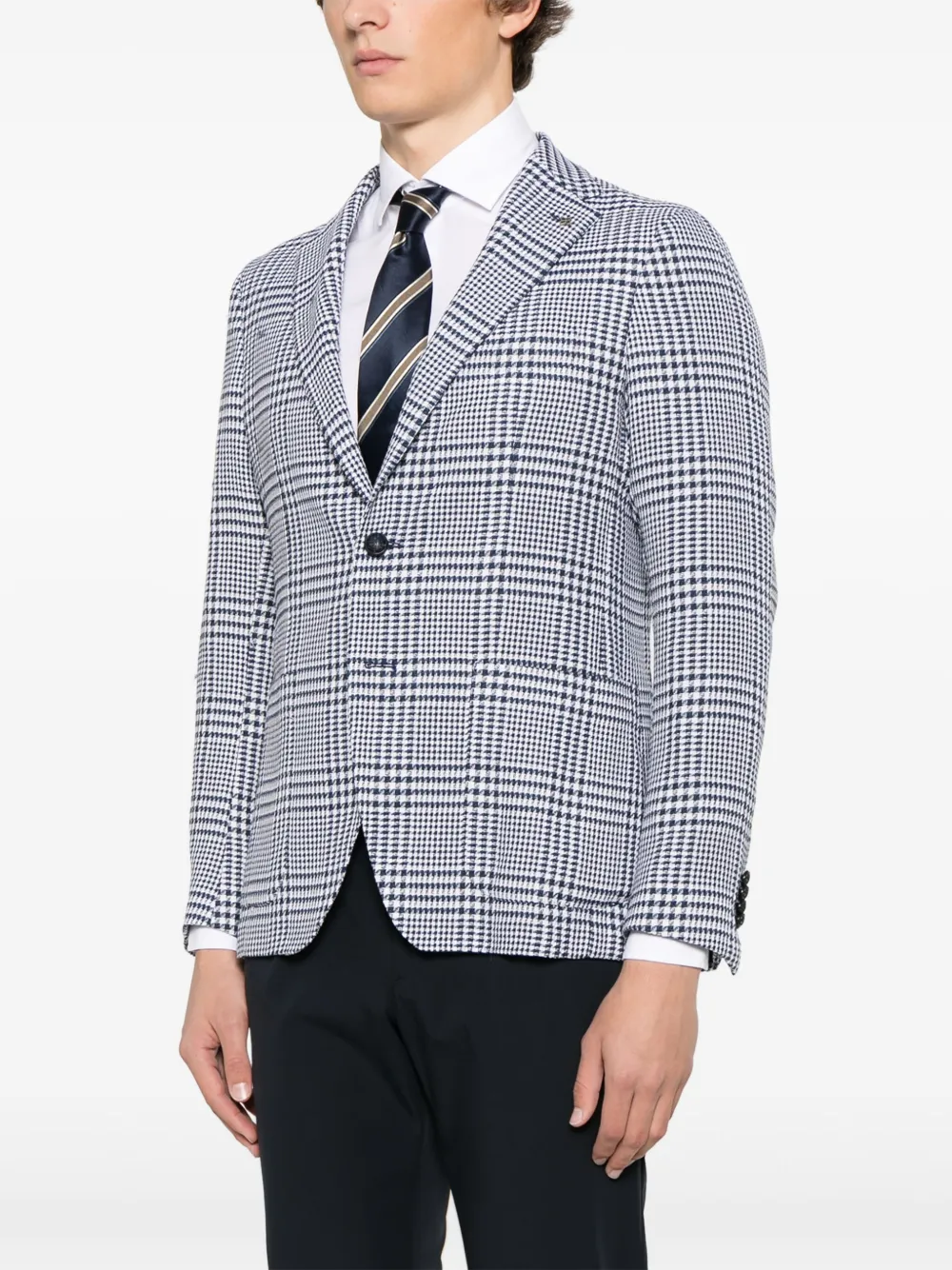 Shop Tagliatore Prince Of Wales-check Blazer In Blue