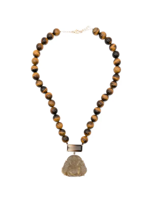 Jia Jia Happy Buddha Quartz and Tigers-eye Necklace in Brown
