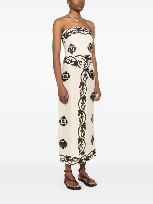 knee length dresses for ladies Johanna Ortiz Water Adventure Cut Out Linen Midi Dress