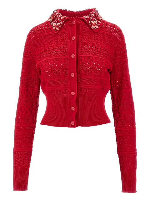DES PHEMMES beaded-collar button-up cardigan