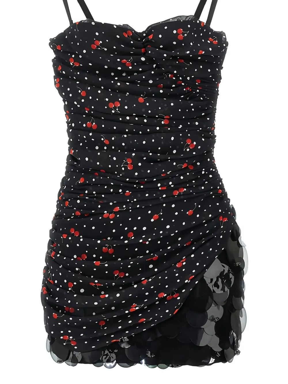 Des_phemmes Ruched Cherry Polka-dot Dress In Black