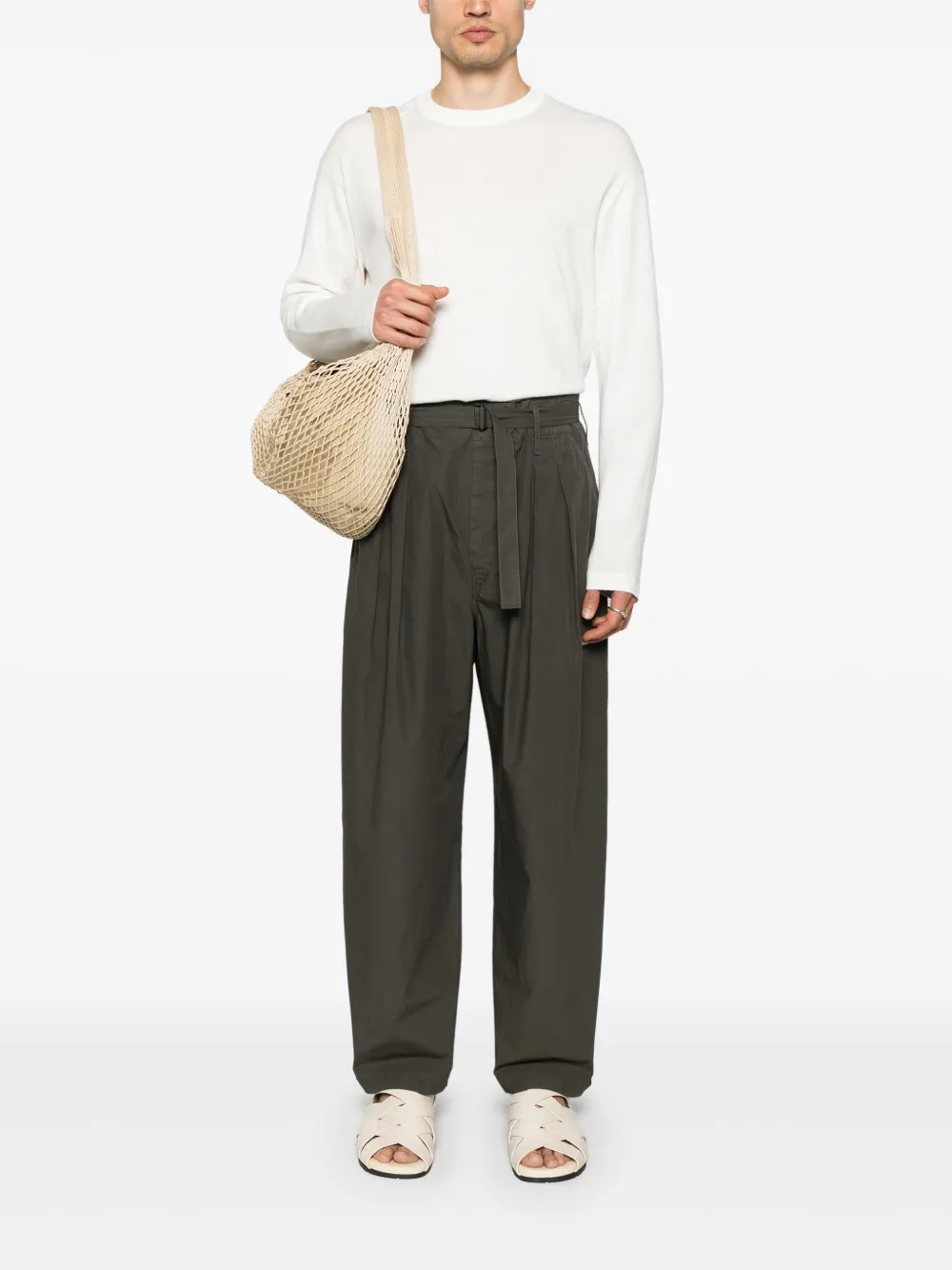 LEMAIRE belted pleated trousers - Bruin