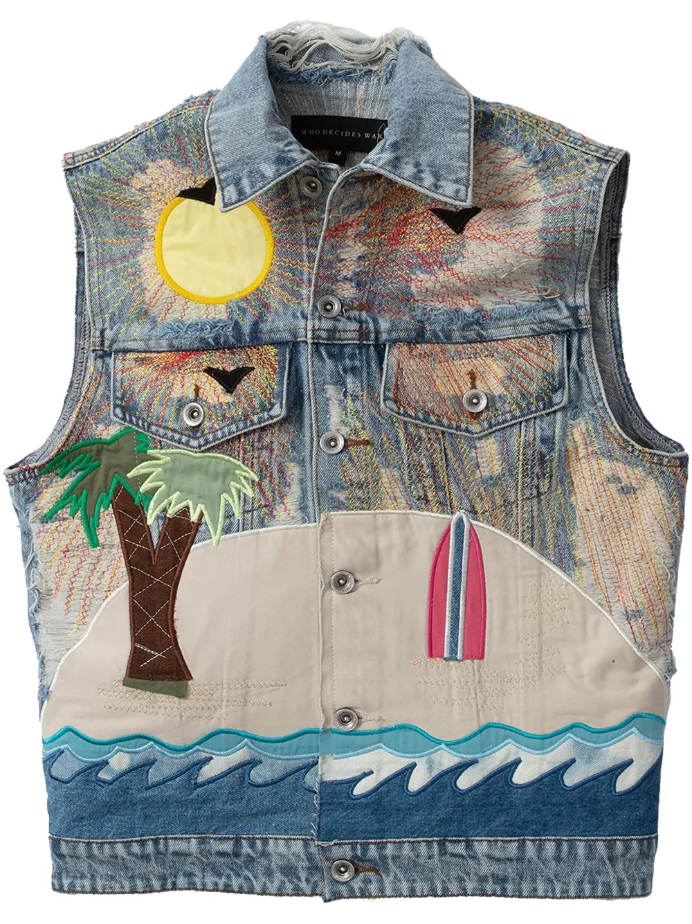 Who Decides War Pale USA Seaboard "Multi (Rainbow)" denim gilet Blauw